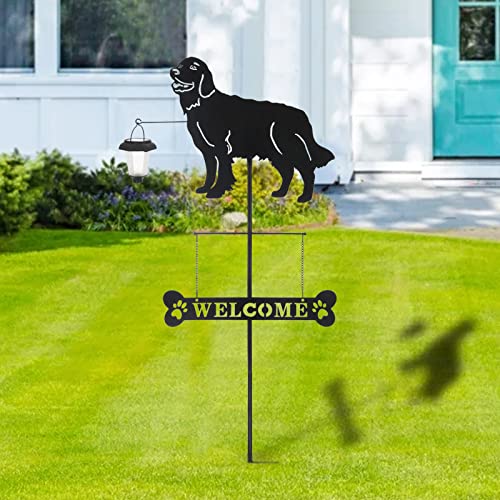Solar Golden Retriever Dog Breed Silhouette Welcome Sign with a Lantern