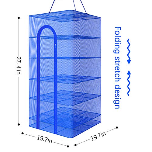 Hanging Drying Net Foldable Drying Rack Net Dryer 19.7"x19.7"x37.4" 6 Layer Folding Fish Mesh Collapsible Dry Net with Zippers for Fish Vegetables Drying Seeds Fruit Herb