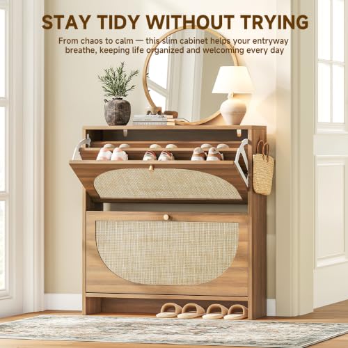 Rattan Arched Accent Shoe Storage Cabinet