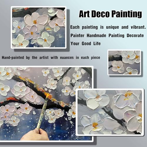 Plum Blossom Painting Wall Art For Living Room Blue And White Wall Art For Office Women Modern Art Wall Decor Bedroom Size 20 x 40 Inch