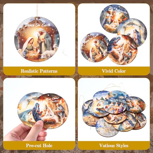 60 Pcs Christmas Ornaments Nativity Scene Wooden (60 Count)