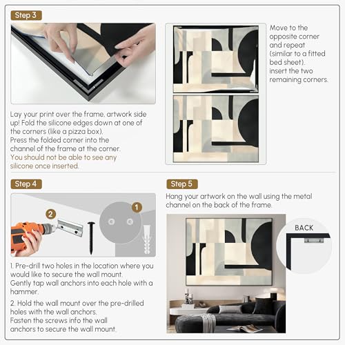36"x46" Extra Large Framed Wall Art Modern Neutral Abstract Geometric in Black and Beige