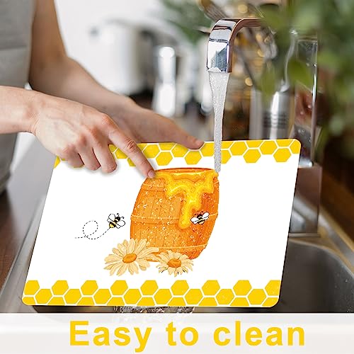 Honey Bee Plastic Placemats Set of 6 Summer Table mats 17×13×0.04in (6 Count)