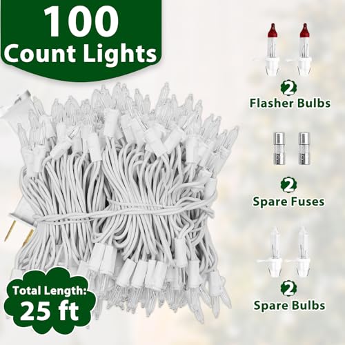 Clear Christmas Lights 25FT 100 Incandescent Bulbs Warm White Mini Lights with White Wire for Christmas Tree