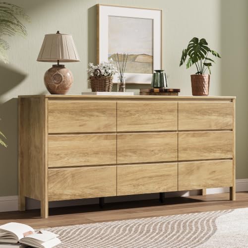 Oak 9 Drawer Dresser for Bedroom