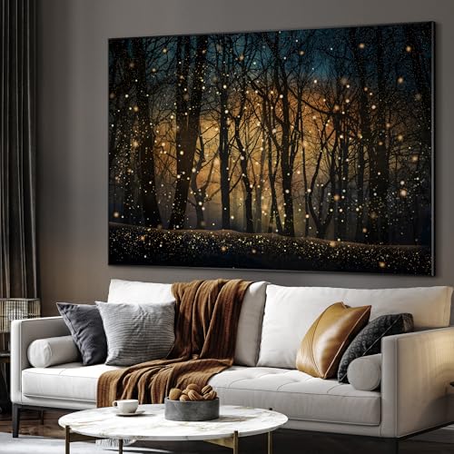 46"x60" Extra Large Framed Wall Art Magical Firefly Night Forest