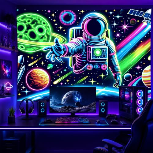Blacklight Tapestry Galaxy Astronaut Neon Decor