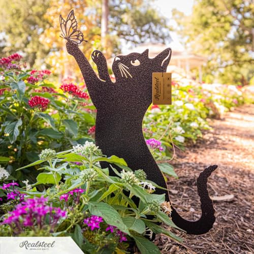 I 3 Pack Steel Cat Garden Decor I Outdoor Yard Decorations I Gift for Cat Lovers I Lawn Ornaments and Statues I Garden Signs Decorative Outdoor