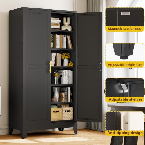 79" Tall Black Kitchen Pantry Cabinet
