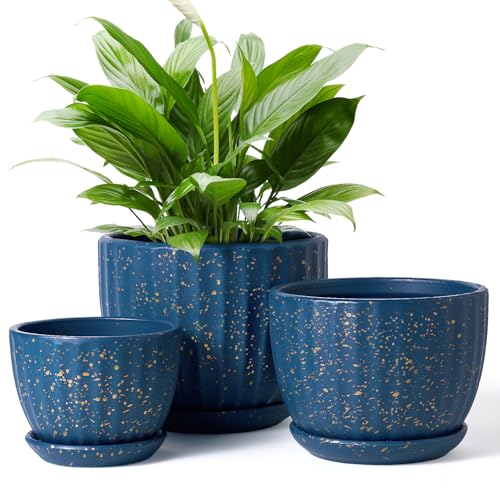 4/5/6 Inches Ceramic Plant Pots with Drainage Holes and Saucer Set of 3 (3 Count)