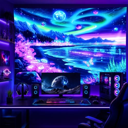 Blacklight Tapestry Galaxy Butterfly UV Backdrop 78 x 59 Inch