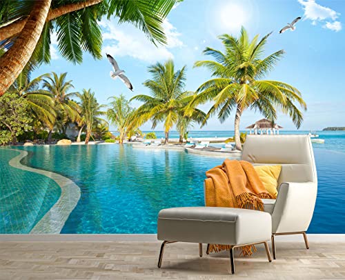Palm Trees and Blue Sky Summer Island wall Mural Wallpaper for Bedroom 137" x 100" (95.12 Sq Ft)