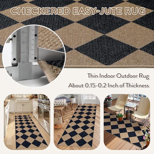 Checkered Easy Jute Outdoor Runner Rug