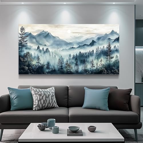 Canvas Wall Art For Living Room Large Wall Decor For Office Bedroom Decorations Foggy Forest Painting Artwork Room Wall Mural Aesthetic Home Decor 30x60 In