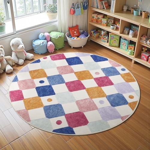 4ft Round Kids Rug Washable Playroom Rug Colorful Classroom Berries (12.57 Sq Ft)