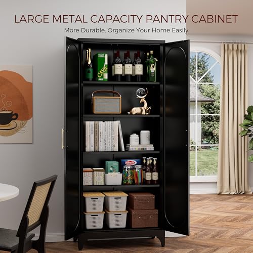 75" Tall White Storage Cabinet with Doors & 4 Adjustable Shelves