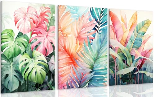 3pcs Framed Tropical Botanical Monstera Leaves Canvas Wall Art (3 Count)