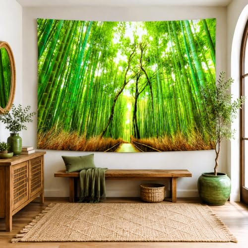 Forest Pathway Tapestry Sunset Tropical Rainforest Nature Tree Tapestry Wall Hanging Sunrise Scenic Natural Green Landscape Headboard for Bedroom Living Room Home Decor