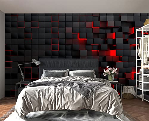 Tech Red Blocks wall Mural Wallpaper for Bedroom 137" x 100" (95.12 Sq Ft)
