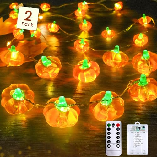 2 Pack 30LED Pumpkin Fall Decorations String Lights Battery Operated Remote