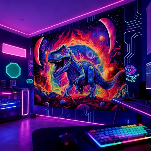 Blacklight Dinosaur Tapestry Wall Hanging 90x70in