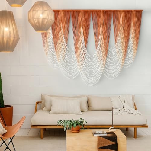 Macrame Wall Hanging Orange Boho Dip Dye Fiber Art Craftsmanship 57"W*41"L