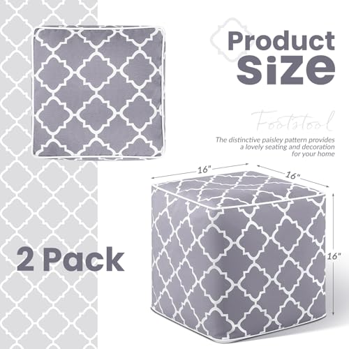 2 Pack Inflatable Outdoor Ottoman Pouf Waterproof Cube 16" Square Blow up Ottoman Footrest with Handle Outdoor Portable Footstool for Patio Garden Camping or Home Pool (2 Count)