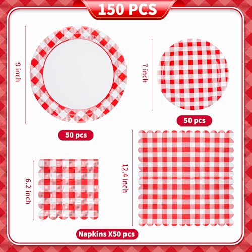 150Pcs Christmas Red Gingham Plates and Napkins (150 Count)