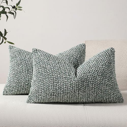 Striped Throw Pillow Covers 12x20 Set of 2 Green Textured Polyester Chic Morden Boho Accent Farmhouse Rectangular Lumbar Decorative Couch Pillow Covers for Home Decor Bed Sofa Living Room (2 Count)