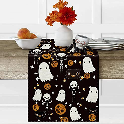 Halloween Table Runner Black Cat Pumpkins Seasonal Kitchen Dining Table Home Outdoor Party Decorations