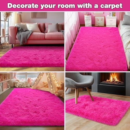 Soft Fluffy Rug for Girls Bedroom 2x3 Feet Hot Pink