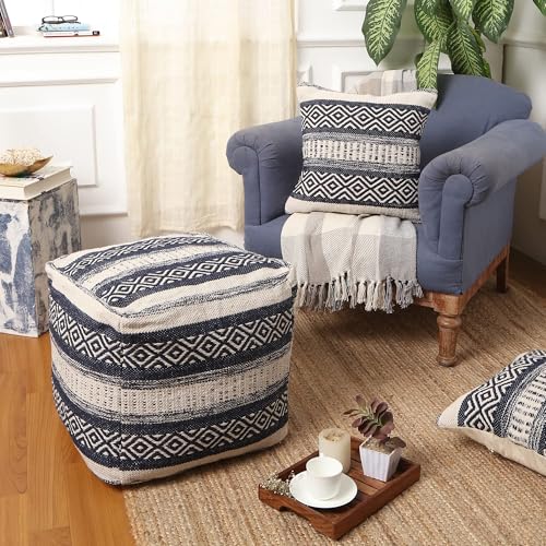 Pouf Ottoman with Filler Textured Storage Cube Bean Bag Pouffe Footrest for Living Room