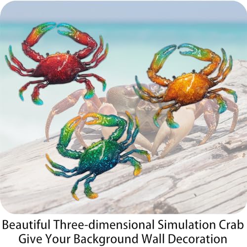 Metal Crab Sea Wall Decor Outdoor Garden Hanging Art Sculptures Home Ocean Theme Decorations for Kitchen Bathroom and Pool (3 Count)