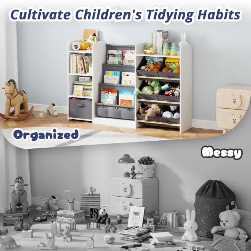 Kids Bookshelf and Toy Storage with 7 Removable Bins