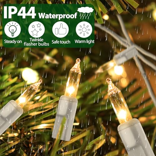 Clear Christmas Lights 25FT 100 Incandescent Bulbs Warm White Mini Lights with White Wire for Christmas Tree