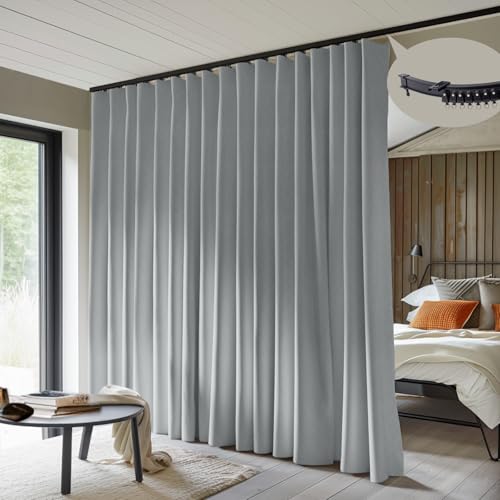 Room Divider Curtains with Flexible Ceiling Curtain Tracks Set