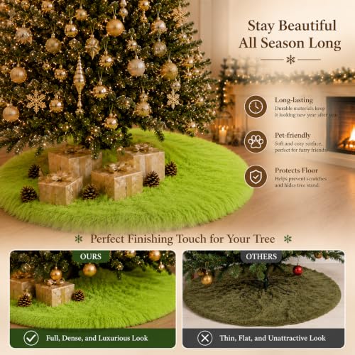 60 Inch Faux Fur Christmas Tree Skirt Green Plush Skirt for Merry Christmas Party Christmas Tree Decoration