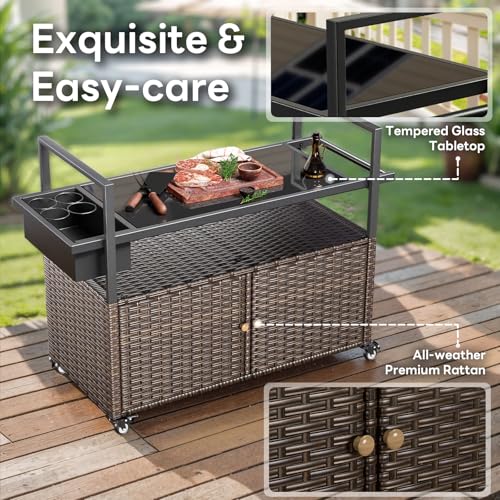 Outdoor Bar Cart with Storage Cabinet