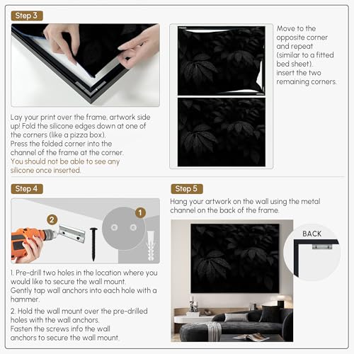 60"x72" Extra Large Framed Wall Art Black and White Botanical Leaves with Raindrops for Home Living Room Bedroom Decor