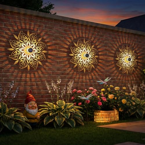 2 Pack Solar Fence Lights Metal Solar Powered Outdoor Wall Deck Step Lights Mandala Theme Waterproof Fence Light for Garden Post Patio Backyard Yard Decor (2 Count)