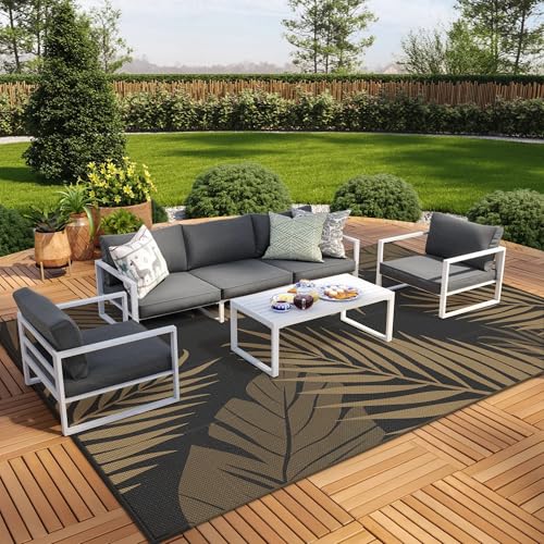 Outdoor Rug Waterproof Plastic Rugs 10'x14' for Camping Black Brown