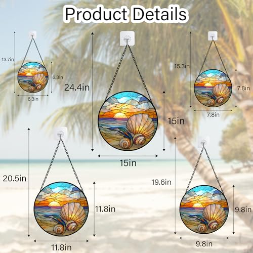 Ocean Stained Glass Window Hanging Suncatcher Beach Gifts for Women 6.3"