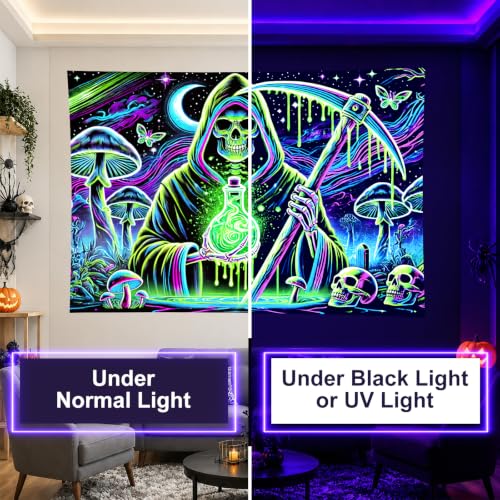 Blacklight Tapestry Grim Reaper Room Decor 78 x 59 Inch