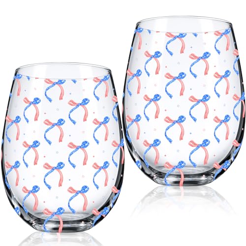 2 Pack 4th of July Stemless Wine Glasses 17oz Patriotic (2 Count)