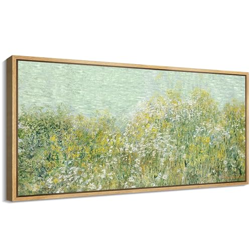 Extra Large Framed Canvas Print Wall Art Lush Summer Garden with Blooming Trees Antique Retro Fine Art Illustrations Decorative Colorful for Bedroom