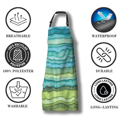 Garden Apron for Women Blue and Green Waves Cute Aprons for Men for Kitchen Cooking Restaurant BBQ Painting Crafting Gardening 27”
