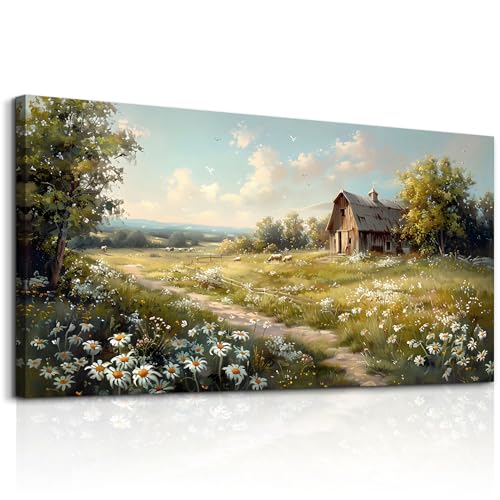 Canvas Wall Art For Living Room Farmhouse Wall Decor For Bedroom Office Wall Decoration Vintage Country Field Landscape Painting Framed Prints Pictures Artwork Room Home Decor 20"x40"