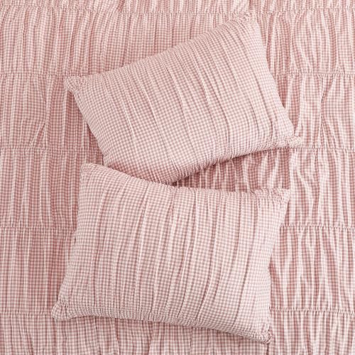 Pink Gingham Twin XL Comforter Set