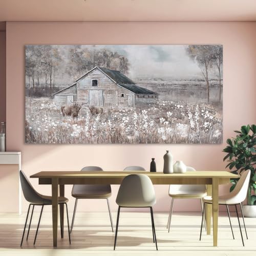 Cow Home Wall Decor Floral Canvas Print Room Decorations 29"x58" Large Pictures for Living Room Wall Art for Dining Room Area