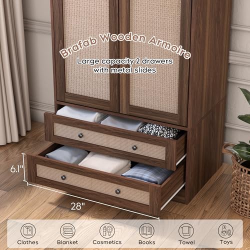 2 Doors Wooden Armoire Wardrobe Closet with 2 Drawers